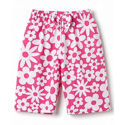 Babyhug 100% Cotton Knit Half Sleeves Co-Ords T-Shirt & Capri Night Suit with Floral Print - Pink