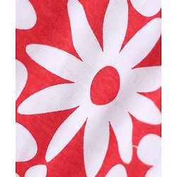 Babyhug 100% Cotton Knit Half Sleeves Top & Capri Co-ords Night Suit With Floral Print - Red