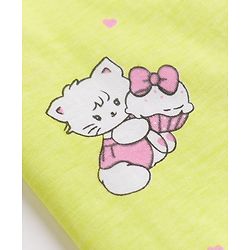 Babyhug 100% Cotton Knit Half Sleeves Nighty with Cat Print - Yellow
