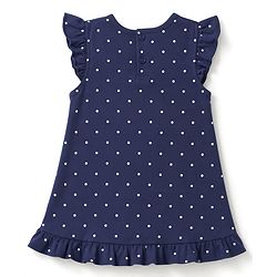 Babyhug 100% Cotton Knit Half Sleeves Nighty With Kitty & Polka Dots Print - Navy Blue