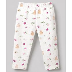 Babyhug Cotton Lycra Elastane Knit Slim Fit Full Length Solid Leggings with Floral & Polka Dots Print Pack of 3 - White, Lilac & Pink