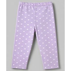 Babyhug Cotton Lycra Elastane Knit Slim Fit Full Length Solid Leggings with Floral & Polka Dots Print Pack of 3 - White, Lilac & Pink
