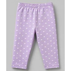 Babyhug Cotton Lycra Elastane Knit Slim Fit Full Length Solid Leggings with Floral & Polka Dots Print Pack of 3 - White, Lilac & Pink