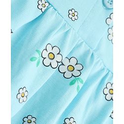 Babyhug 100% Cotton Knit Full Sleeves Top & Pyjama Night Suit Co-Ords Set With Floral Print - Light Blue
