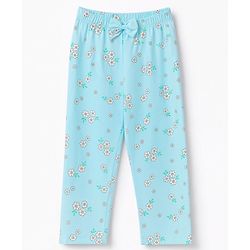 Babyhug 100% Cotton Knit Full Sleeves Top & Pyjama Night Suit Co-Ords Set With Floral Print - Light Blue