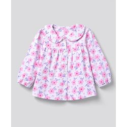 Babyhug 100% Cotton Knit Full Sleeves Co-Ords T-Shirt & Pyjama Night Suit with Floral Print - White & Pink