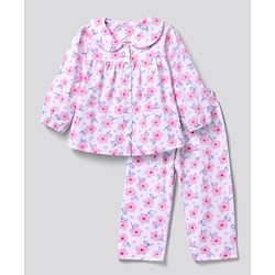 Babyhug 100% Cotton Knit Full Sleeves Co-Ords T-Shirt & Pyjama Night Suit with Floral Print - White & Pink