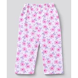 Babyhug 100% Cotton Knit Full Sleeves Co-Ords T-Shirt & Pyjama Night Suit with Floral Print - White & Pink