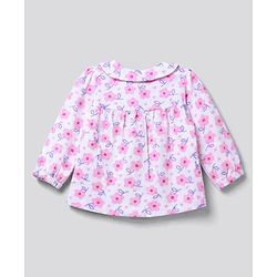 Babyhug 100% Cotton Knit Full Sleeves Co-Ords T-Shirt & Pyjama Night Suit with Floral Print - White & Pink