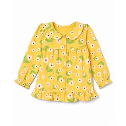 Babyhug 100% Cotton Knit Full Sleeves Co-Ords T-Shirt & Pyjama Night Suit with Floral Print - Yellow