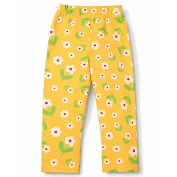 Babyhug 100% Cotton Knit Full Sleeves Co-Ords T-Shirt & Pyjama Night Suit with Floral Print - Yellow