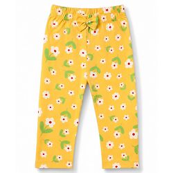 Babyhug 100% Cotton Knit Full Sleeves Co-Ords T-Shirt & Pyjama Night Suit with Floral Print - Yellow