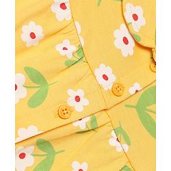 Babyhug 100% Cotton Knit Full Sleeves Co-Ords T-Shirt & Pyjama Night Suit with Floral Print - Yellow