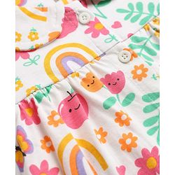 Babyhug 100% Cotton Knit Full Sleeves Co-Ords Top & Pyjama Night Suit with Rainbow Floral & Butterfly Print - Dark Pink