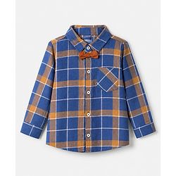 Babyhug 100% Cotton Woven Full Sleeves Checked Shirt and Pant Set - Brown