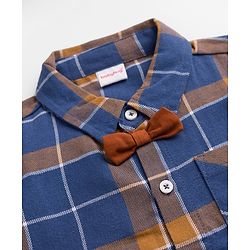 Babyhug 100% Cotton Woven Full Sleeves Checked Shirt and Pant Set - Brown