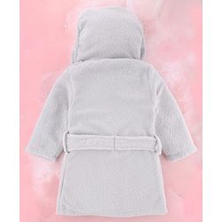 Babyhug Velour Microfiber Knit Full Sleeves Hooded Bath Robe With Elephant Embroidery & Ear Applique - Grey