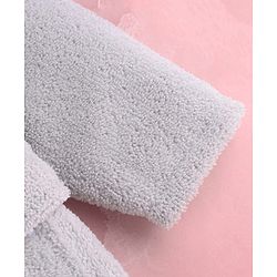 Babyhug Velour Microfiber Knit Full Sleeves Hooded Bath Robe With Elephant Embroidery & Ear Applique - Grey