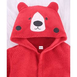 Babyhug Velour Microfiber Knit Full Sleeves Hooded Bath Robe With Bear Embroidery & Ear Applique - Red