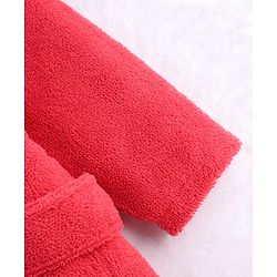 Babyhug Velour Microfiber Knit Full Sleeves Hooded Bath Robe With Bear Embroidery & Ear Applique - Red