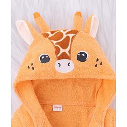 Babyhug Microfiber Knit Full Sleeves Hooded Bath Robe With Giraffe Embroidery & Ear Applique - Orange