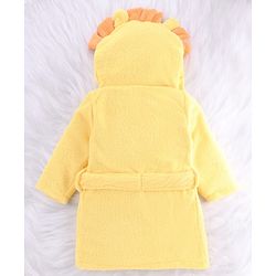 Babyhug Velour Microfiber Knit Full Sleeves Hooded Bath Robe With Tiger Embroidery & Ear Applique - Yellow