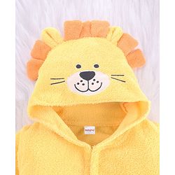 Babyhug Velour Microfiber Knit Full Sleeves Hooded Bath Robe With Tiger Embroidery & Ear Applique - Yellow