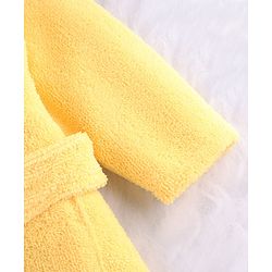 Babyhug Velour Microfiber Knit Full Sleeves Hooded Bath Robe With Tiger Embroidery & Ear Applique - Yellow