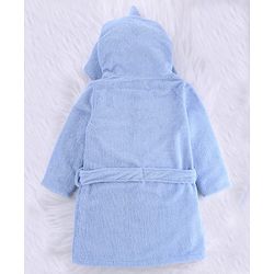 Babyhug Velour Microfiber Knit Full Sleeves Hooded Bath Robe With Shark Embroidery & Ear Applique - Light Blue