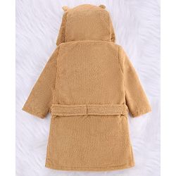 Babyhug Velour Microfiber Knit Full Sleeves Hooded Bath Robe With Bear Embroidery & Ear Applique - Brown