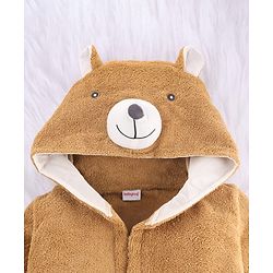 Babyhug Velour Microfiber Knit Full Sleeves Hooded Bath Robe With Bear Embroidery & Ear Applique - Brown