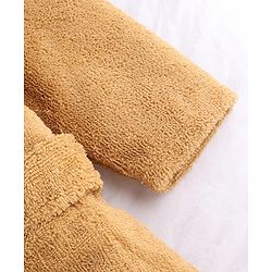 Babyhug Velour Microfiber Knit Full Sleeves Hooded Bath Robe With Bear Embroidery & Ear Applique - Brown