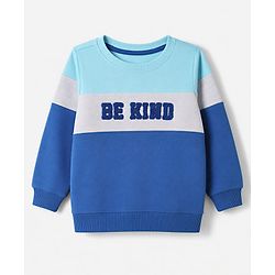 Babyhug 100% Cotton Terry Knit Full Sleeves T-Shirt & Joggers Set With Text Print - Blue