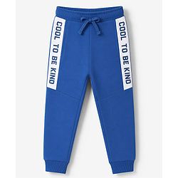Babyhug 100% Cotton Terry Knit Full Sleeves T-Shirt & Joggers Set With Text Print - Blue