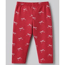 Babyhug Cotton Terry Knit Full Length Leggings with Floral & Heart Print Pack of 3 - Pink Red & White