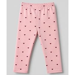 Babyhug Cotton Terry Knit Full Length Leggings with Floral & Heart Print Pack of 3 - Pink Red & White