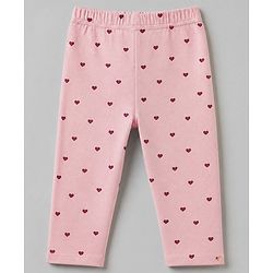 Babyhug Cotton Terry Knit Full Length Leggings with Floral & Heart Print Pack of 3 - Pink Red & White