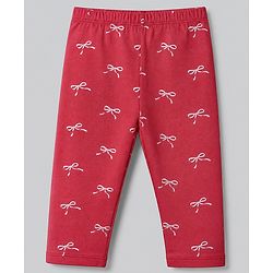 Babyhug Cotton Terry Knit Full Length Leggings with Floral & Heart Print Pack of 3 - Pink Red & White