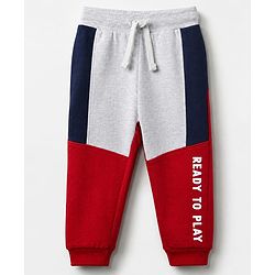 Babyhug 100% Cotton Knit Full Sleeves Text Embroidered & Printed T-Shirt & Jogger Set - Red & Grey
