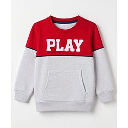 Babyhug 100% Cotton Knit Full Sleeves Text Embroidered & Printed T-Shirt & Jogger Set - Red & Grey