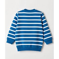 Babyhug 100% Cotton Single Jersey Knit Full Sleeves Striped T-Shirt and Pant with Suspender and Bear Patch - Blue