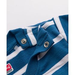 Babyhug 100% Cotton Single Jersey Knit Full Sleeves Striped T-Shirt and Pant with Suspender and Bear Patch - Blue