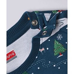 Babyhug 100% Cotton Knit Full Sleeves Christmas Theme Printed T-Shirt & Jogger Set - Dark Green
