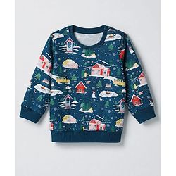 Babyhug 100% Cotton Knit Full Sleeves Christmas Theme Printed T-Shirt & Jogger Set - Dark Green