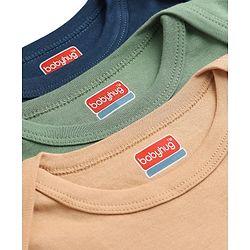 Babyhug 100% Cotton Interlock Knit Solid Onesies with Full Sleeves Pack of 3 - Sea Green, Tan & Navy Blue