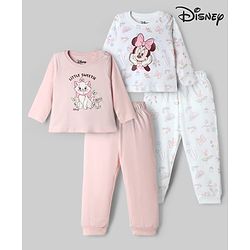Babyhug Disney Single Jersey Knit Full Sleeves T-Shirt & Pyjama Night Suit with Minnie Mouse & Marie Print Pack of 2 - Pink  & White
