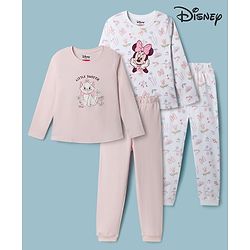 Babyhug Disney Single Jersey Knit Full Sleeves T-Shirt & Pyjama Night Suit with Minnie Mouse & Marie Print Pack of 2 - Pink  & White