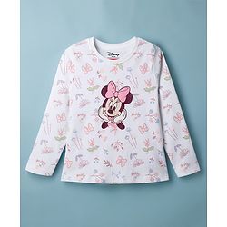 Babyhug Disney Single Jersey Knit Full Sleeves T-Shirt & Pyjama Night Suit with Minnie Mouse & Marie Print Pack of 2 - Pink  & White