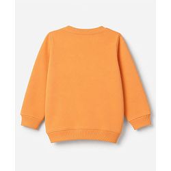 Babyhug 100% Cotton Knit Full Sleeves T-Shirt With Cat Embroidery & Joggers - Orange & Beige