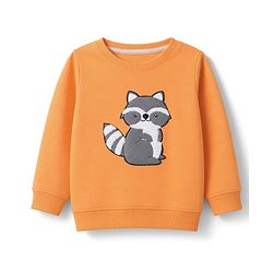 Babyhug 100% Cotton Knit Full Sleeves T-Shirt With Cat Embroidery & Joggers - Orange & Beige